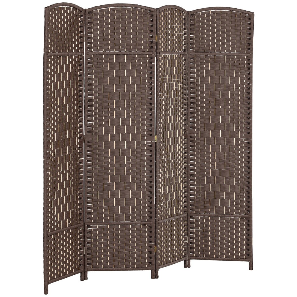 4 Panel Room Divider Hand-Woven Freestanding Partition, Brown