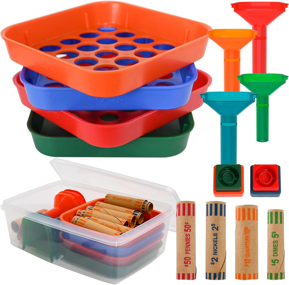 Coin Sorter Trays & Counter Tubes with 60 Assorted Coin Wrapper Rolls
