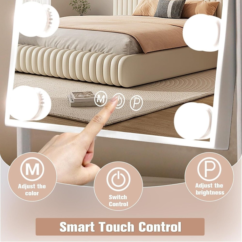 Vanity Mirror With Lights 360° Rotation Touch Control Adjustable Colors & Bright