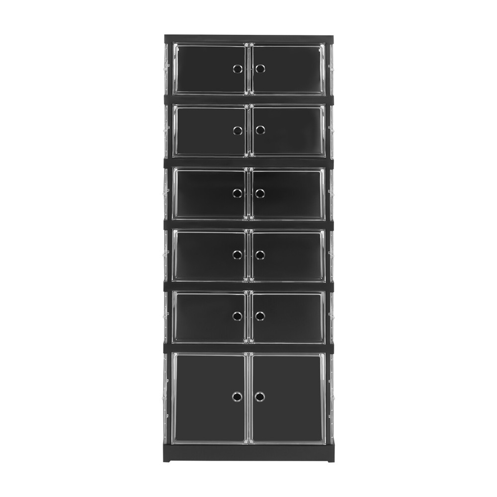 6 Tiers Shoe Storage Box Black Stackable Shoe Container Sneaker Organizer