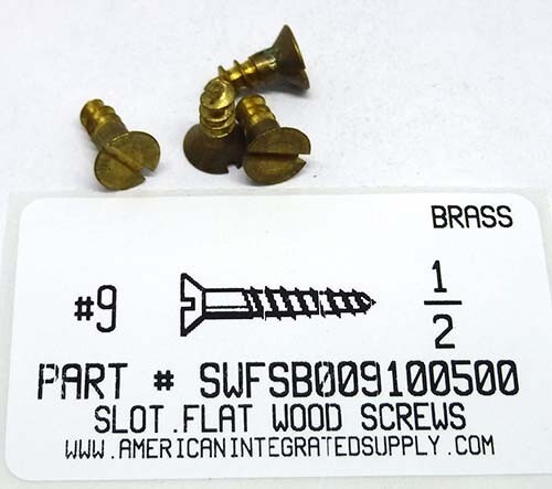 #9x1/2 Flat Head Slotted Wood Screws Solid Brass (10)
