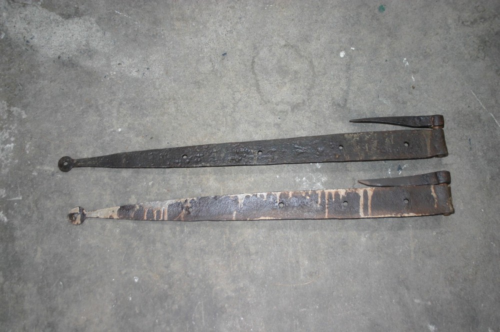 18th-19th Cent., Hand-Forged Strap/Barn Hinges, 29" Matched Pair, With Pintles
