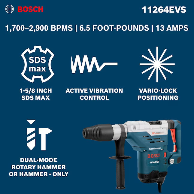 Bosch 13 -Amp 1-58-in SDS-max Variable Speed Rotary Hammer Drill