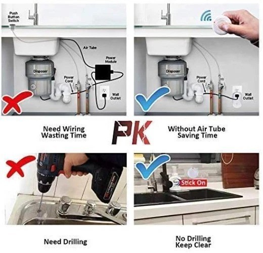Elegant Wireless Garbage Disposal Switch Kit - No Drilling Required, 100ft Range