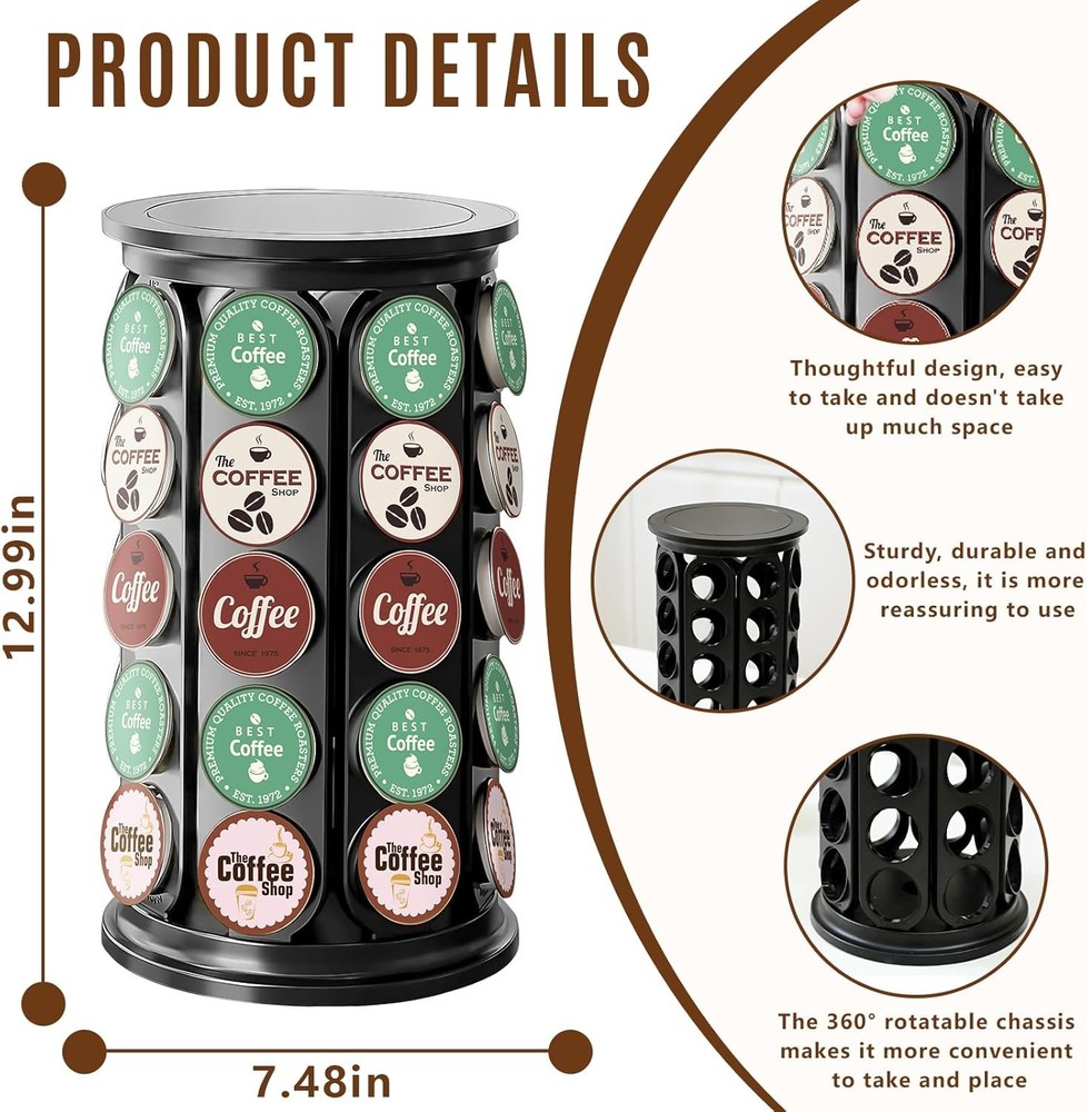 K Cup Holder, Coffee Pod Storage Carousel Holder Organizer Compatible Black