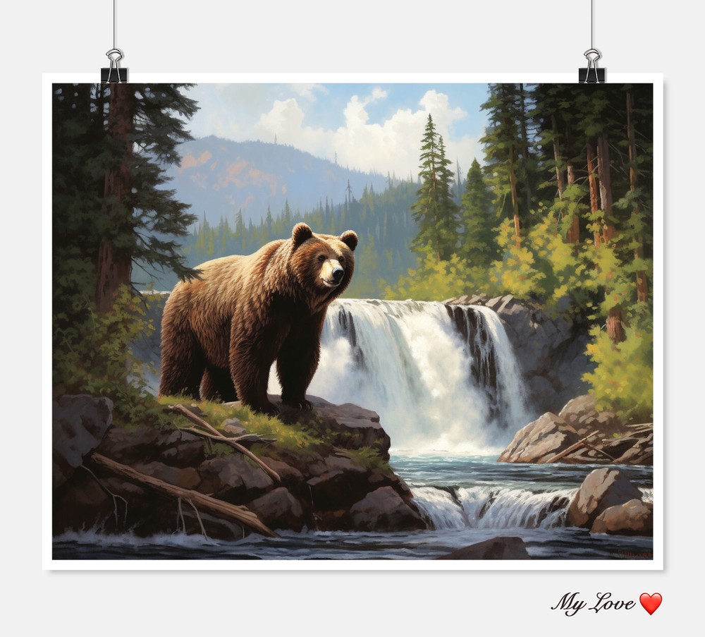 Bear and Waterfall - Chart Counted Cross Stitch Patterns Needlework DMC Color