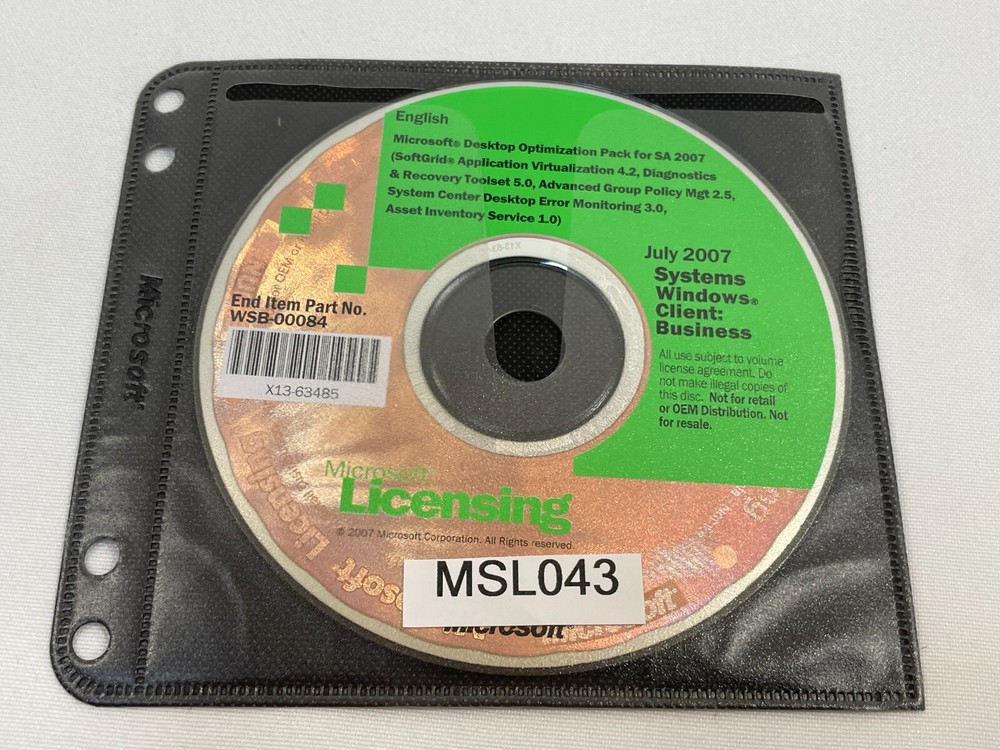 Microsoft Desktop Optimization Pack for SA 2007 DVD Windows Software