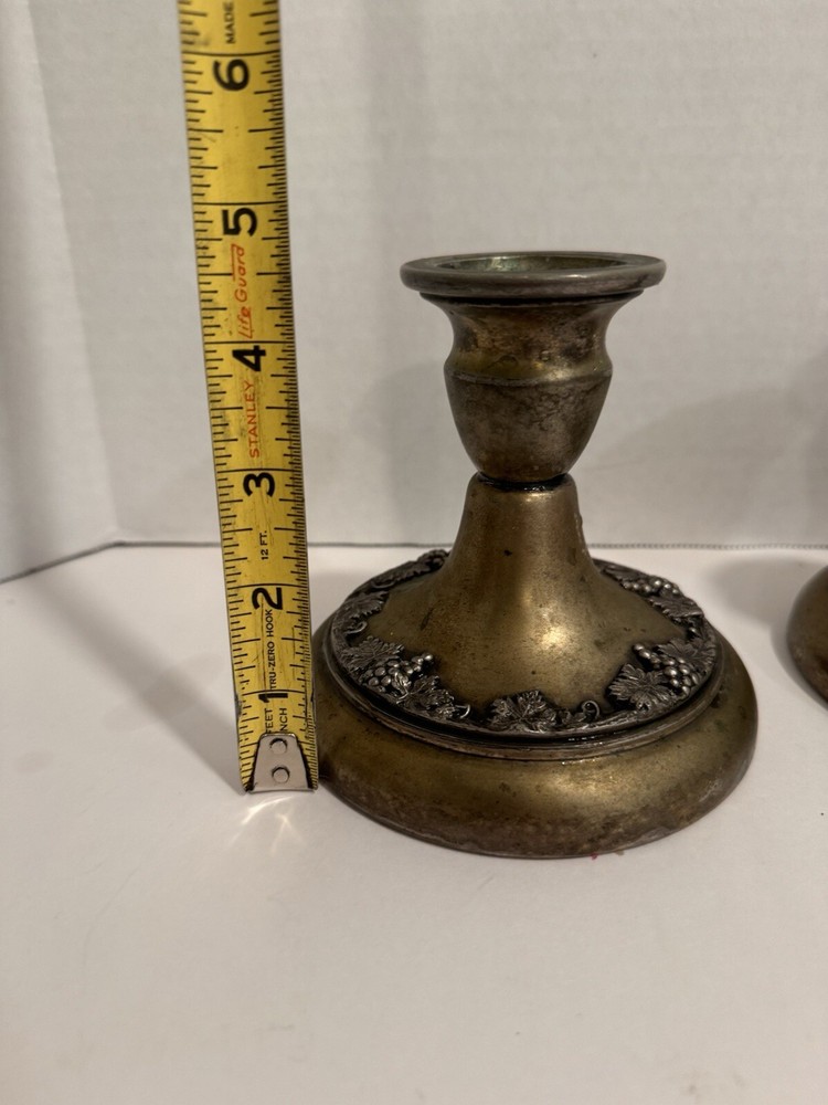 Candlestick Pair Silver Academy Silver On Copper 4.5 In Tall