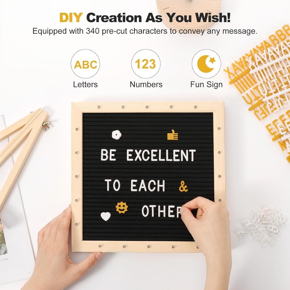 LED Gradient Felt Letter Board Sign Lights 10in × 10in Changeable Message Boa...