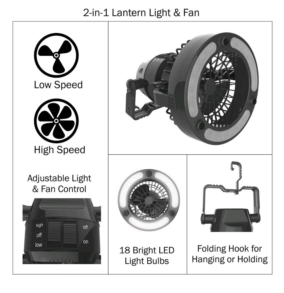 Wakeman 80-48453 Camping Lantern with Fan, NEW
