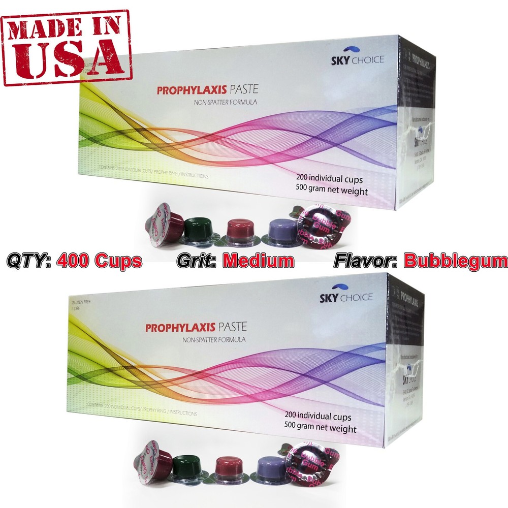 400 Dental Prophy Paste cups Prophylaxis NonSplatter Medium Grit Bubblegum