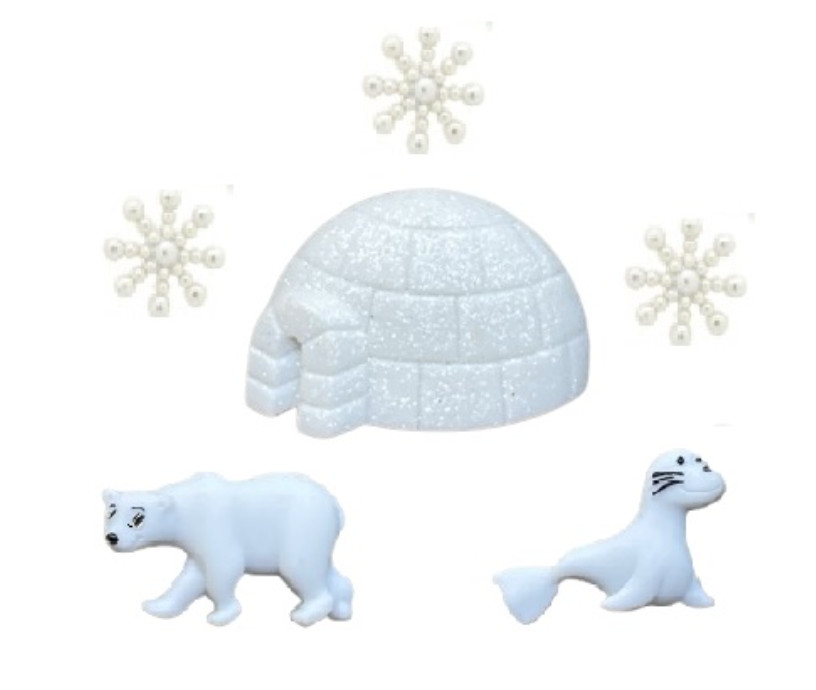 North Pole - Shelly's Buttons - Winter Igloo Polar Bear - Craft Sewing Scrap