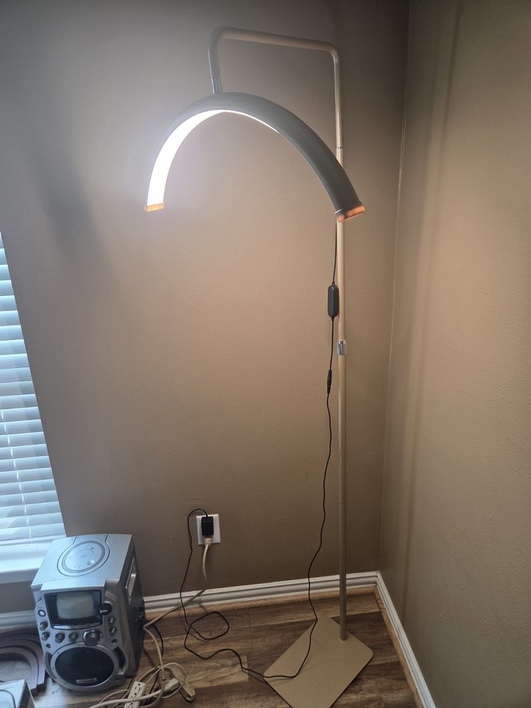Modern LED Arced Floor Lamp Adjustable Metallic Finish Push Button Silver Beige