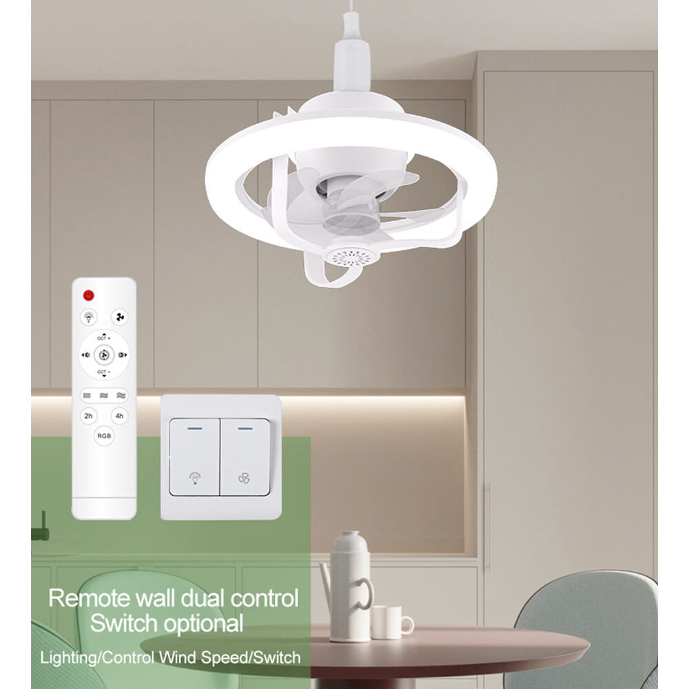 Smart Remote Control E27 LED 360° Swivel Head Modern Ceiling Fan Lights