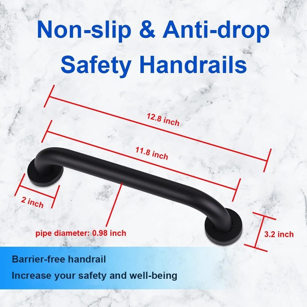 12'' Grab Handle Railing Wall for Elderly Handrail Rail Black