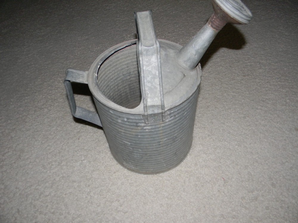 Vintage Authentic Galvanized Metal Watering Can Top & Side Handle