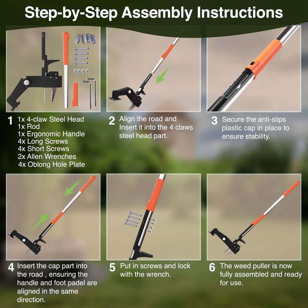PlantSpawn Manual Stand Up Weed Puller Tool with Long Handle | Heavy orange