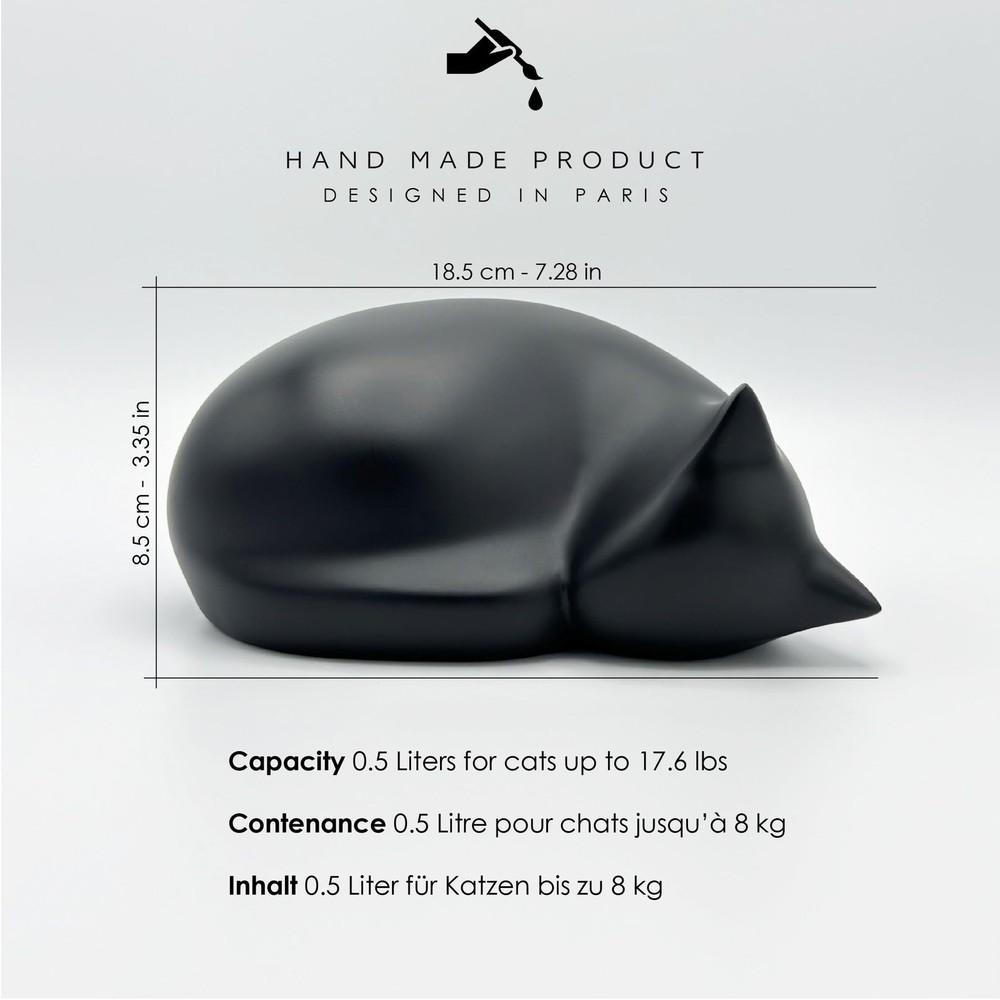 Sleeping cat Funeral urn, Black