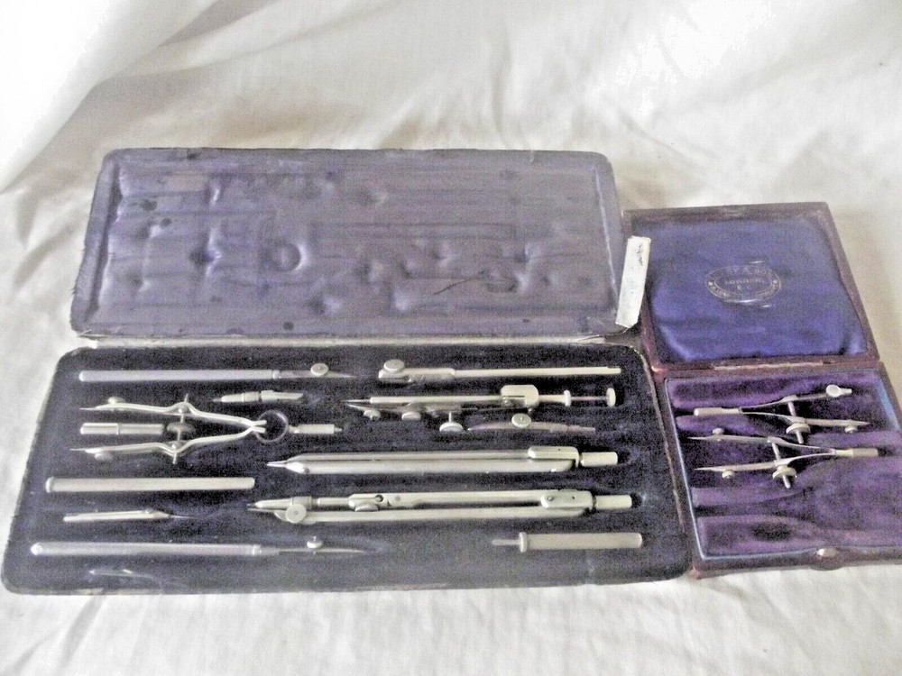 Two Vintage Cased Architects / Draftsman Drawing Sets