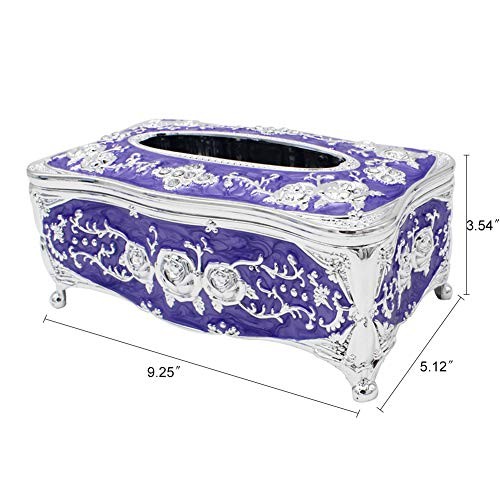 Vintage Tissue Box Holder Rectangular for Car Kitchen Table Silver Purple