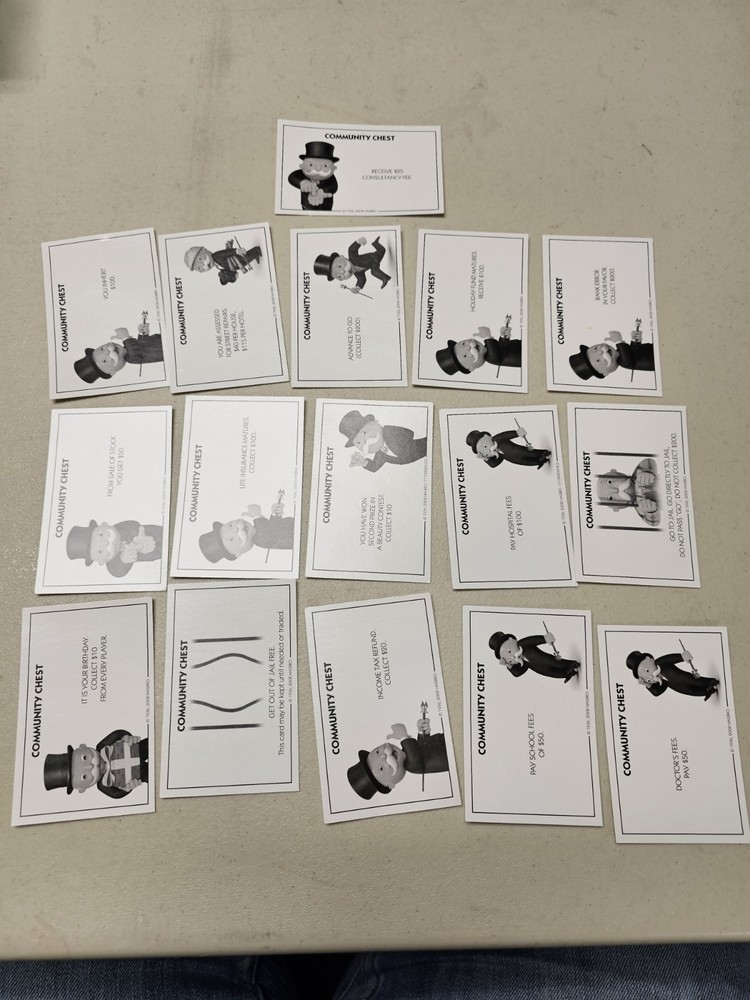 Replacement Community Chest Cards For Monopoly Board Game