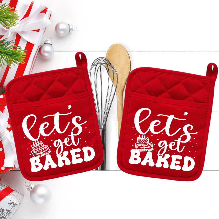 Let's Get Baked (2) Pocket Pot Holder Kitchen Bake Oven Mitt 21reddbl