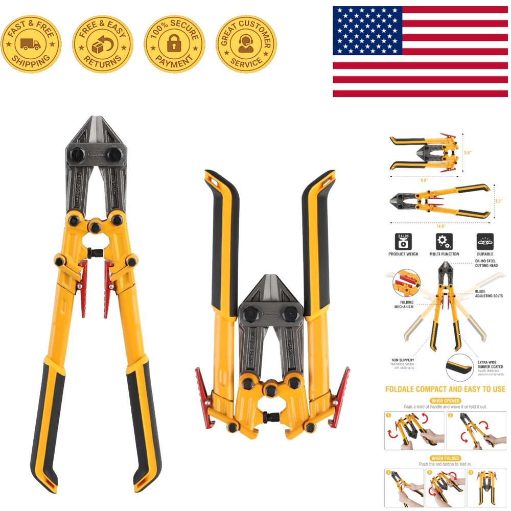 Compact 14-Inch Bolt Cutter with Folding Handles - Ultimate Durability