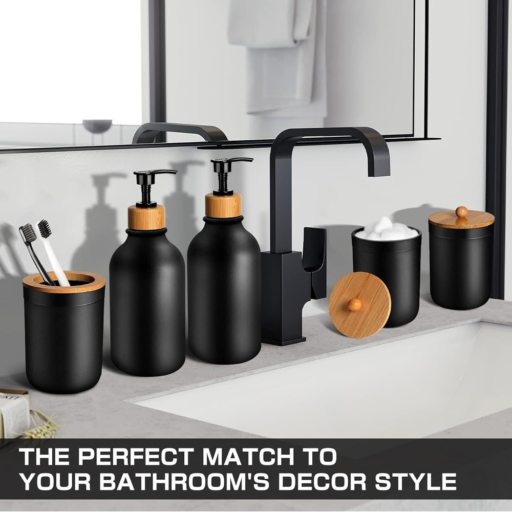 Black Bathroom Accessories Set 5 Pcs, Matte Accessories,
