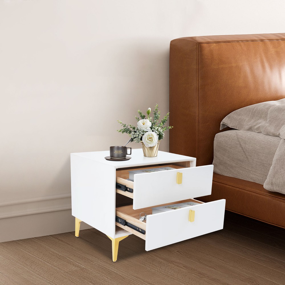 White Bedside Table, Storage Cabinet for the Bedroom, Side Table with 2-drawers!