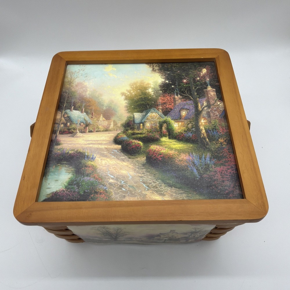 THOMAS KINKADE LAMPLIGHT COLLECTION LINED 3 BASKET 2004 HINGED LID HANDLE