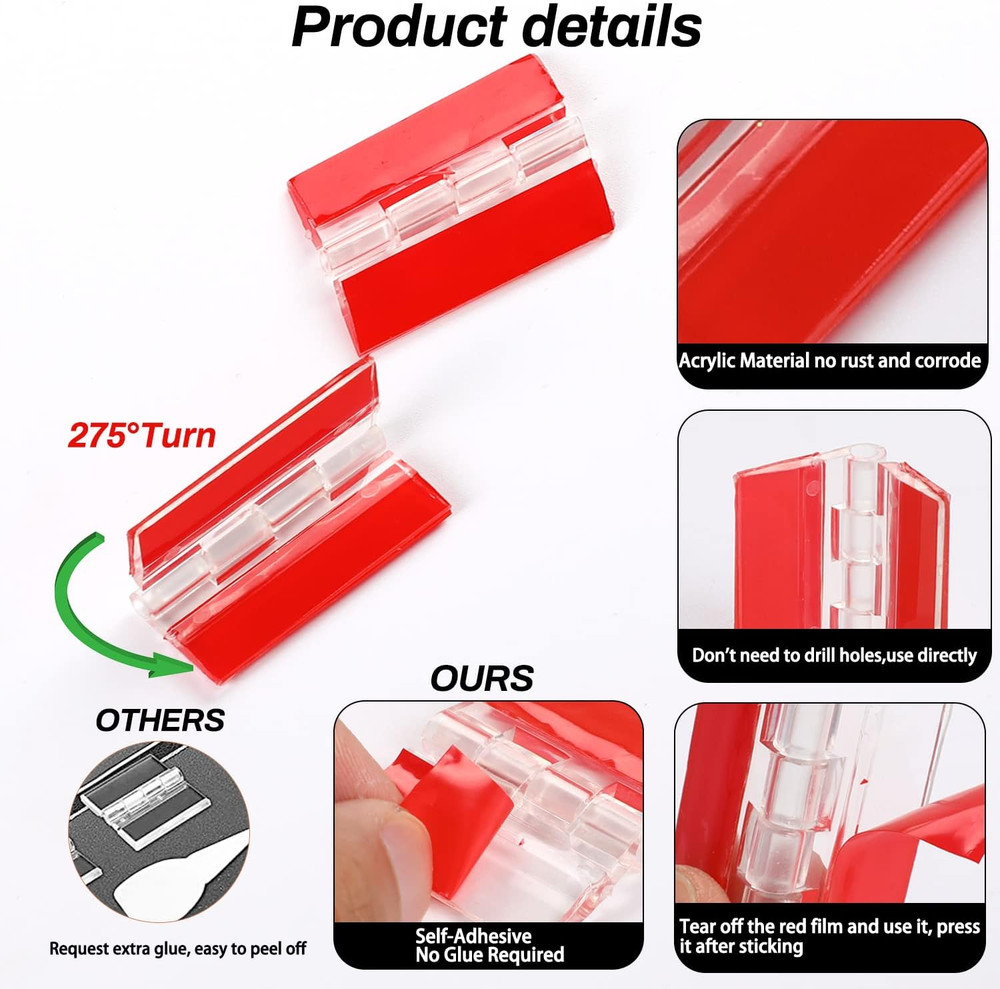 12 Pcs Acrylic Self Adhesive Small Transparent Continuous Hinge Tools for Cabine