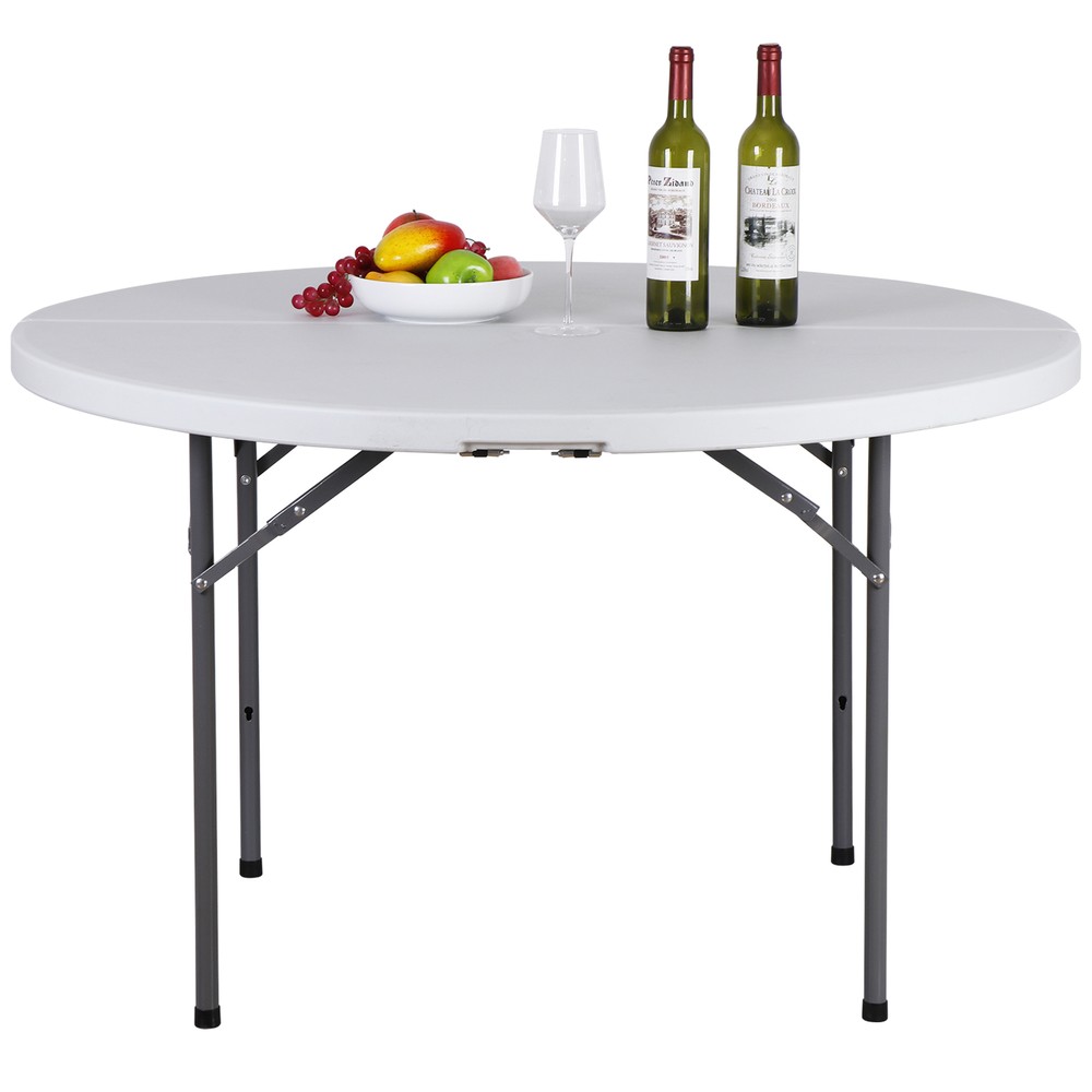 2PCS 4' Round Bi-Folding Camping Table Plastic Dining Card Table Kitchen Outdoor