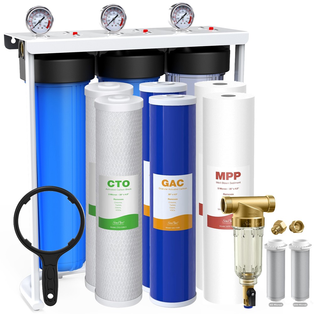 3-Stage Big Blue 20" Spin Down Sediment Whole House Water Filter System 20"x4.5"