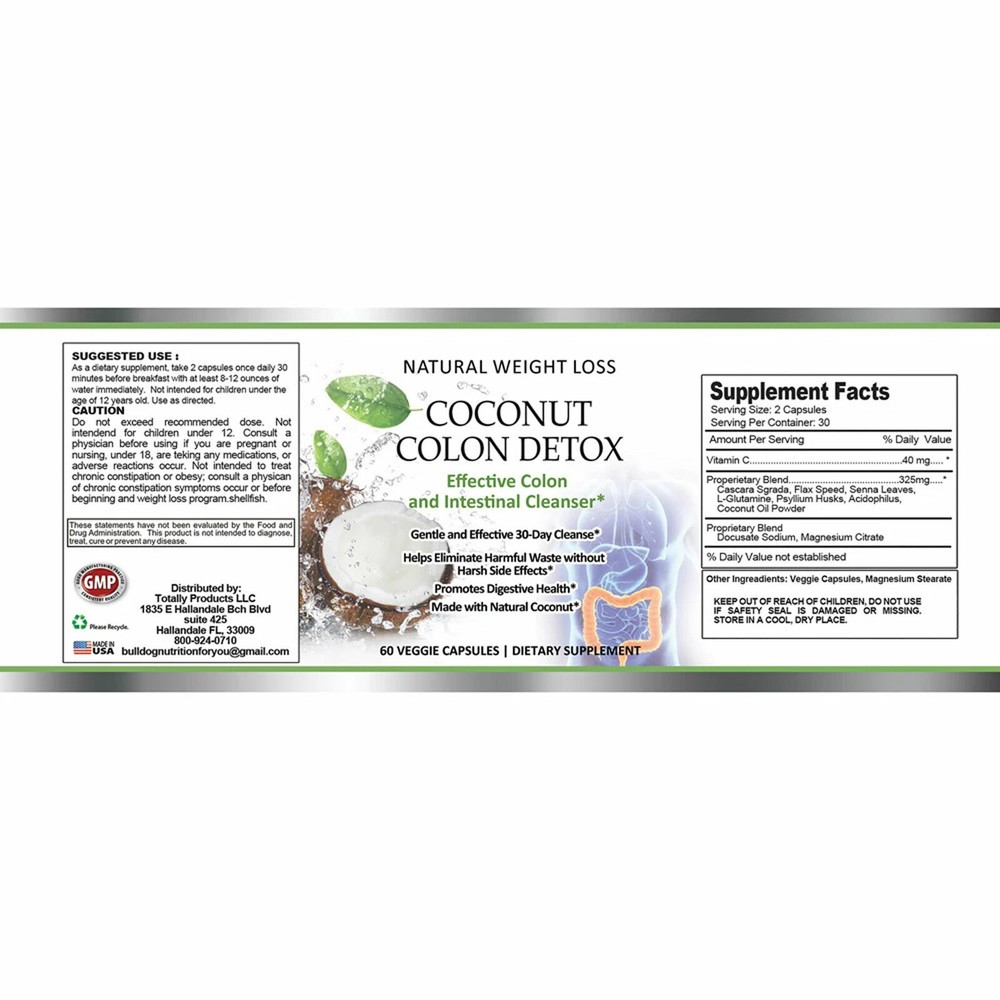 Coconut Colon Detox Weight Loss & Parasite Blast Digestive Support Capsules Pack