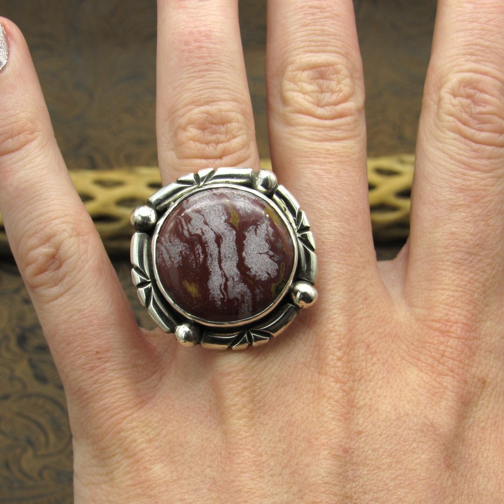 *Sterling Silver Red Ocean Jasper Ring by Jose Campos Size 7.75