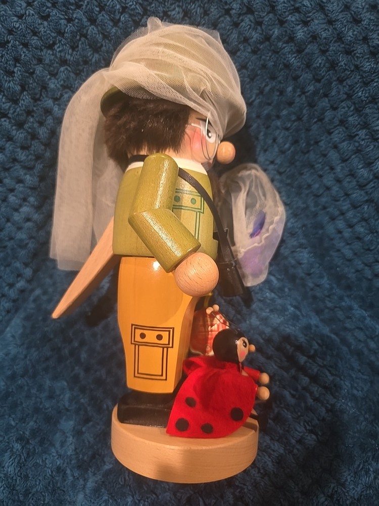 Vintage Steinbach Nutcracker Bug Collector W/Bug Net, Specimens & Ladybug