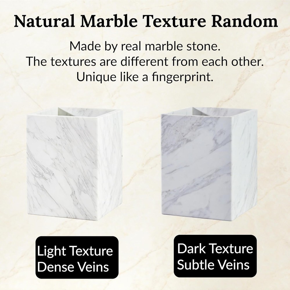 Natural White Marble Wastebasket Elegant Texture Rectangular Trash Can Luxury