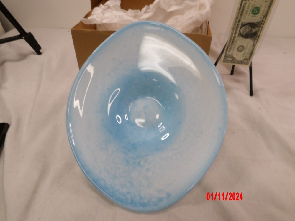 Younkers Oval Serving Dish Sky Blue & White Gorgeous