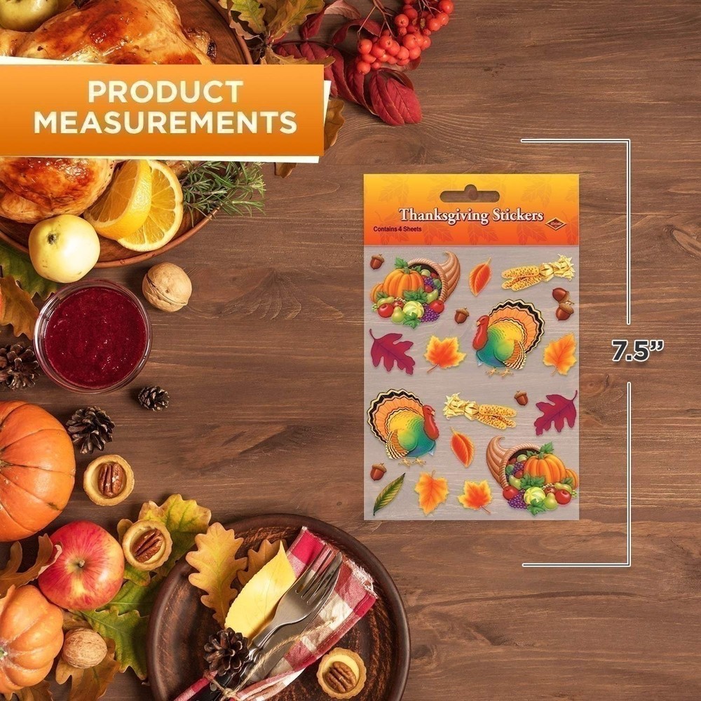 Beistle Thanksgiving Stickers 4 Sheets Per Pkg
