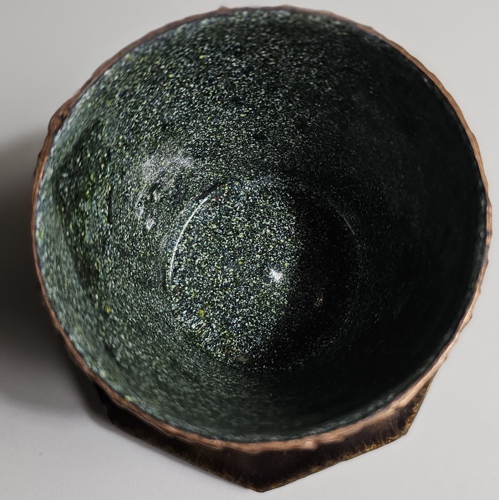 Pair Of Ceramic And Copper Candle Holders