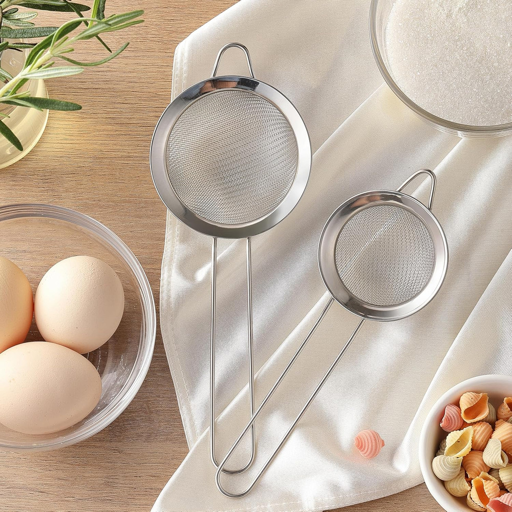 2 Pack Fine Mesh Strainers, Mini Stainless Steel Strainer with Handle for Kitche