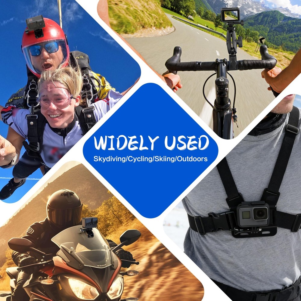 Helmet Motorcycle Windshield Adhesive Bracket Mount. Chest Strap Head Backpac...