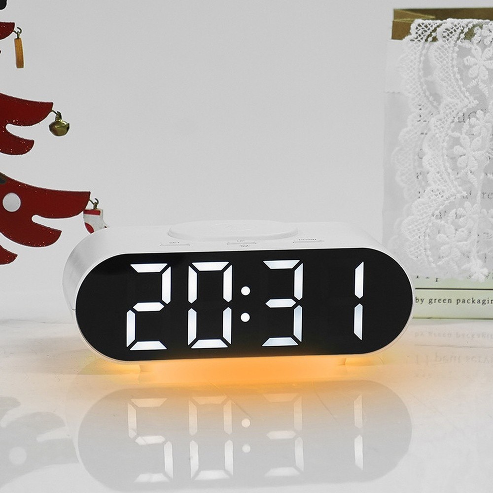 LED Alarm Clock with 15W Wireless Charging Compatibility and 4 Light Settings