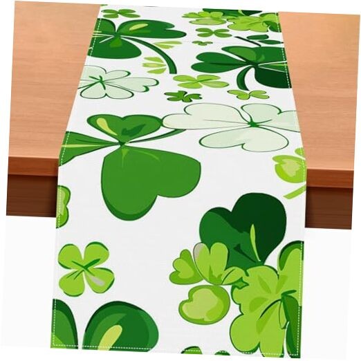 St Patrick’s Day Table Runner 13x72 Inch Burlap Table Decor with Green