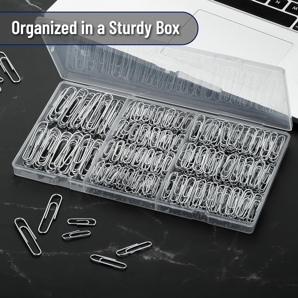 450 Silver Paper Clips - Zinc Galvanized, Assorted Sizes for Office & DIY
