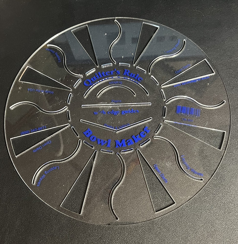 Quilter's Ruler with edge guides, Bowl Maker - Pattern Maker Plastic Template.