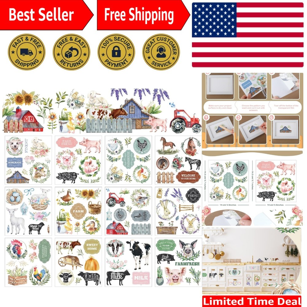 12 Sheets Rustic Rub-On Transfers - Multicolor Sticker Decals for Crafts