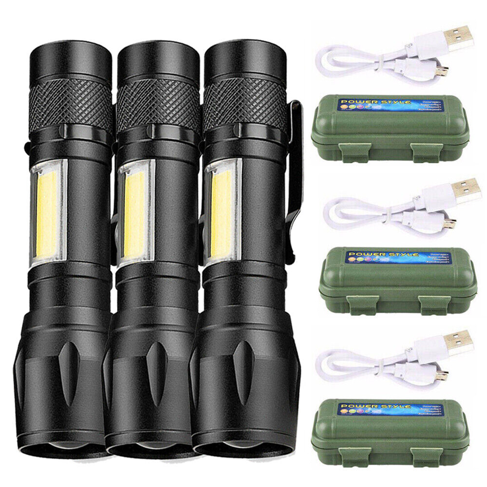 3 Pack Tactical LED Flashlight High Powered 3 Mode Zoomable Rechargeable Lamp