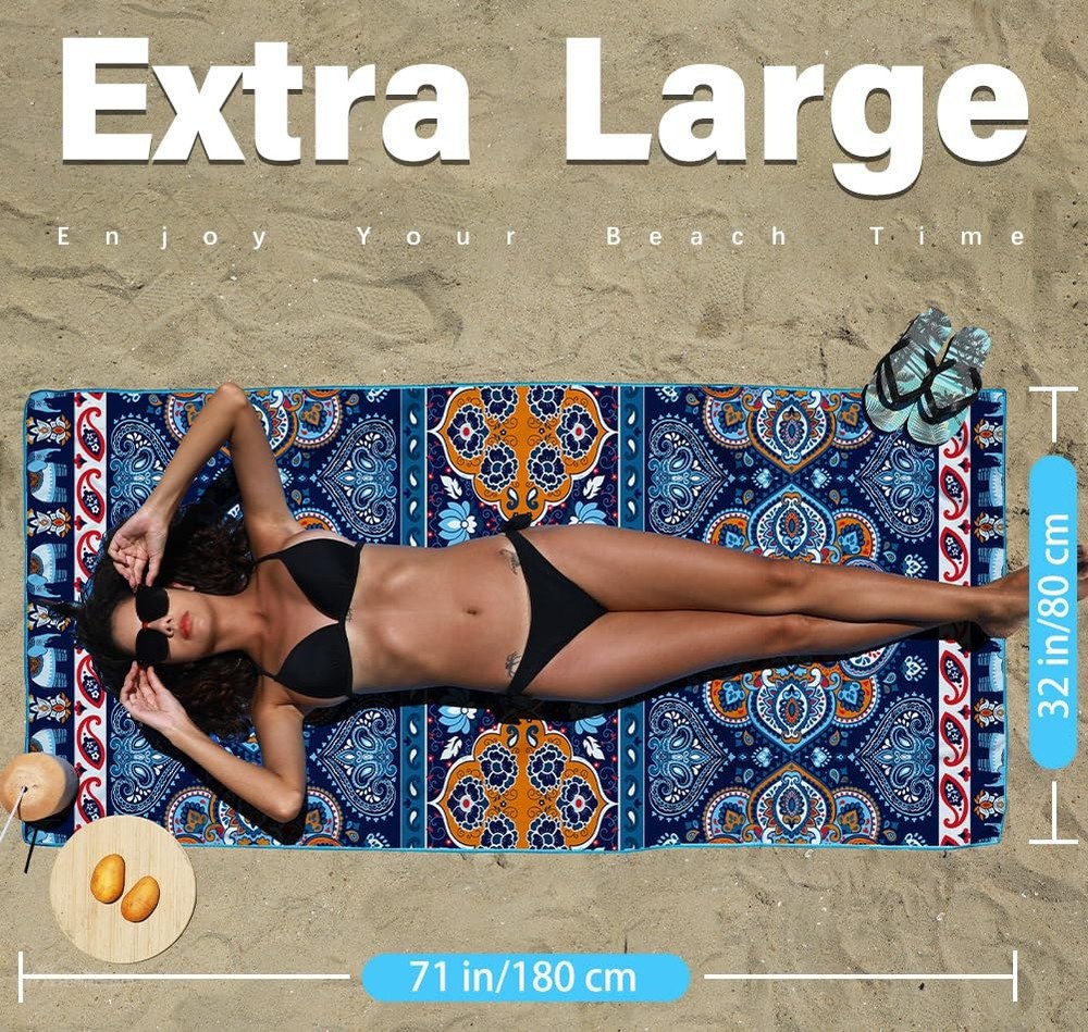 2 Pack Microfiber Lightweight Beach Towel Sand Free Quick Dry Absorbent Thin ...