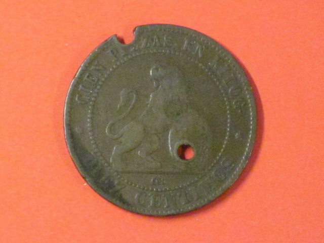 1870 10 Centimos coin - Spain KM# 663 (Holed)
